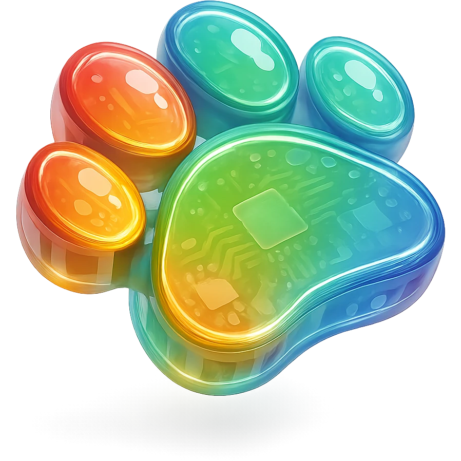 paw print with a gradient rainbow fill, glossy, no text emoji