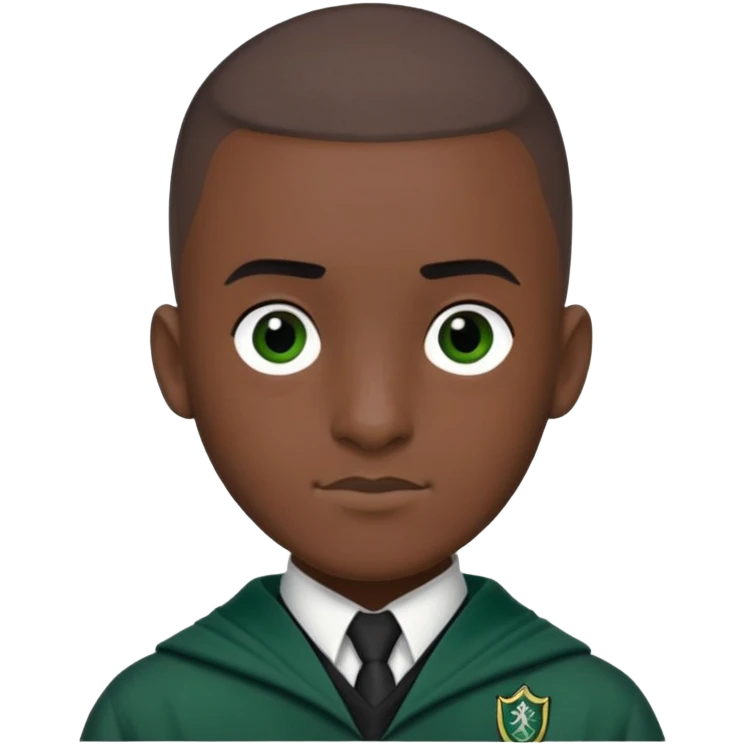 louis cordice is Blaise Zabini in harry potter, wear hogwarts slytherin uniform, Classic Buzz Cut hair, black skin, long thin face emoji
