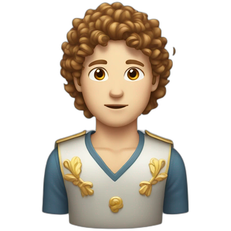 white boy with curly brown haired mullet with a crown on his head emoji