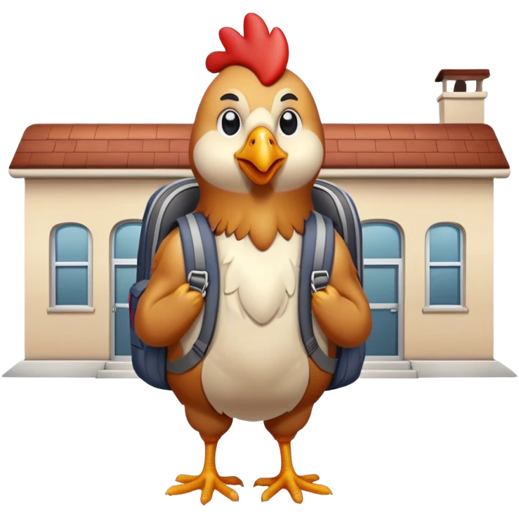 Chicken that’s going to school, but he never goes to school emoji