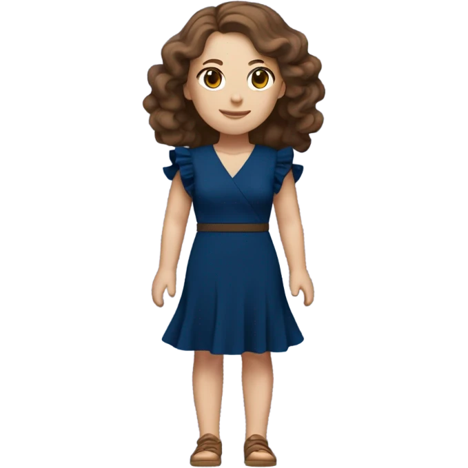White girl with brown hair dark blue ruffle sleeve wrap dress full body emoji