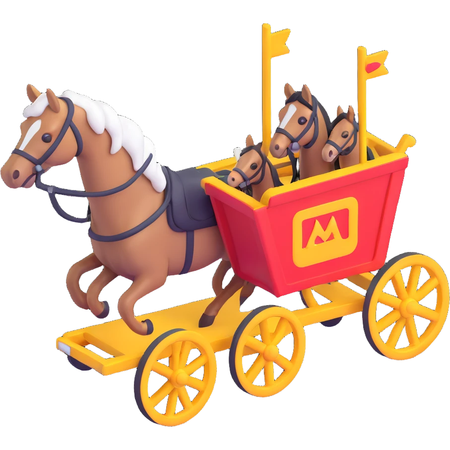 cart being pulled by horses, isometric, 3D emoji style emoji