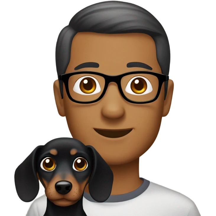 Black dachshund with a short hair Asian man wearing glasses emoji