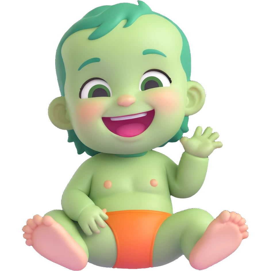 a baby with green skin laughing emoji