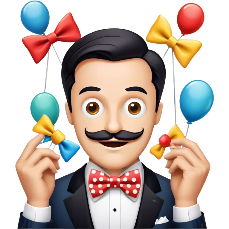 Icon for Comedy Movie: A vintage movie poster-style design with humorous elements like an oversized bow tie and funny props. Include exaggerated expressions, silly antics, and bright colors. The background should be playful and lively with a retro, cheerful cinematic vibe. Transparent background. emoji