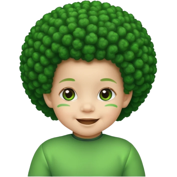 a smiling baby with bright green skin and  a big afro emoji