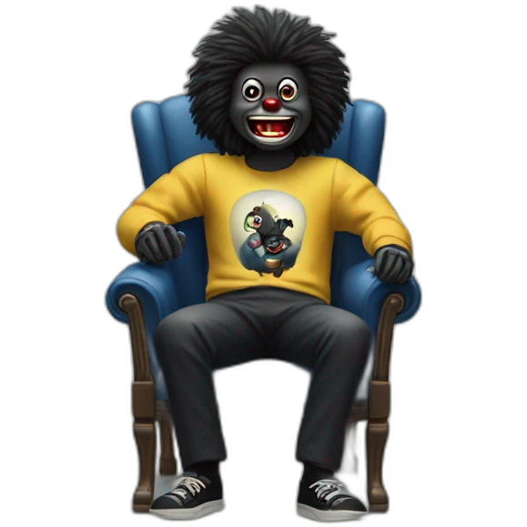 Gollywog sitting in a chair getting an electric shock emoji