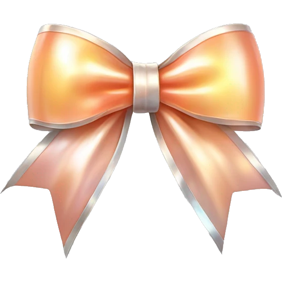 Realistic isolated silver holographic bow with smaller peach color bow attached on top of it. emoji