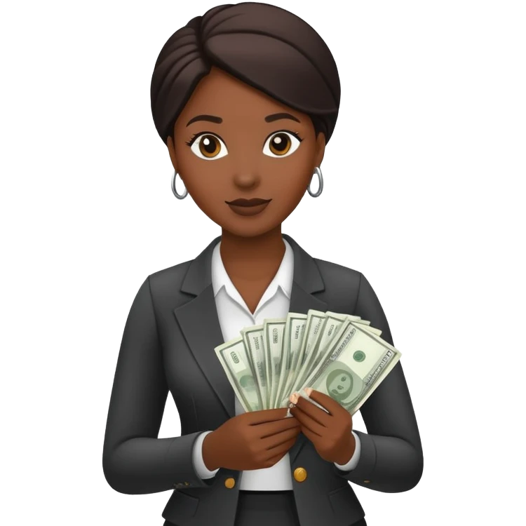 Black female bank teller holding money emoji