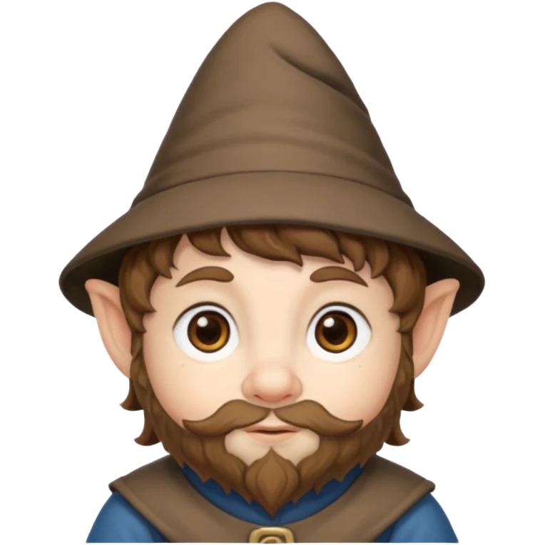 Gnomo con capelli ricci corti marroni, occhi marroni e cappello a punta emoji