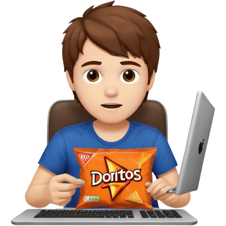 A white boy with messy brown hair eating Doritos while gaming on computer  emoji