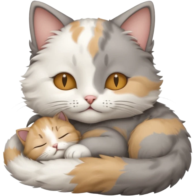 grey and white small cat with its eyes closed lying down with his paw curled under his head holding it up emoji