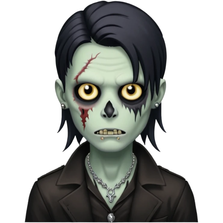 zombie boy with black symmetrical wolfcut medium long hair and piercings emoji