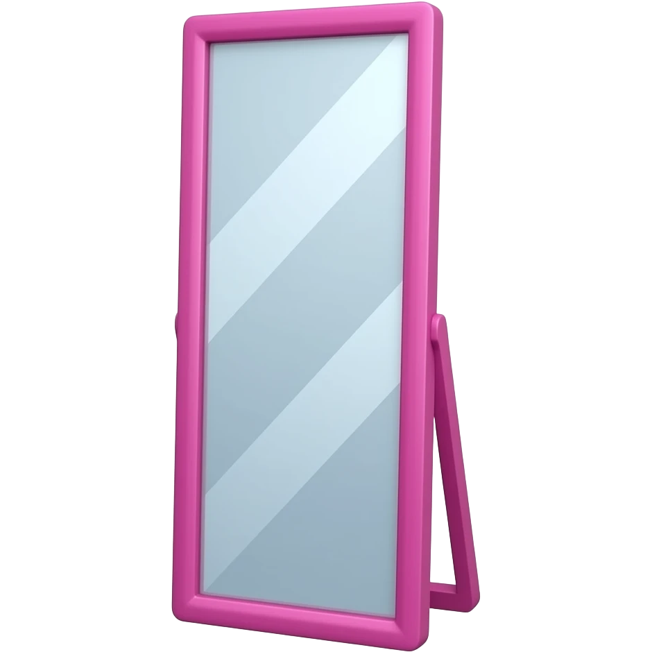 pink, purple a full body standing mirror, tall rectangular shape, simple thin frame, inspired by Barbie colour palette emoji