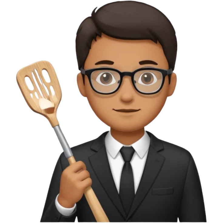 man with glasses wearing a suit and holding a spatula emoji