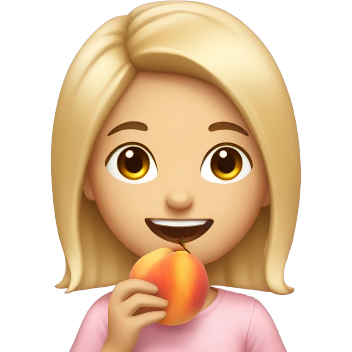 girl happily eating a peach emoji