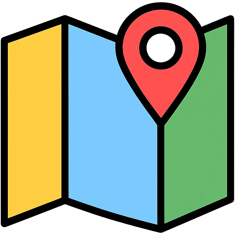 map with a location pin icon in color with black outlines emoji