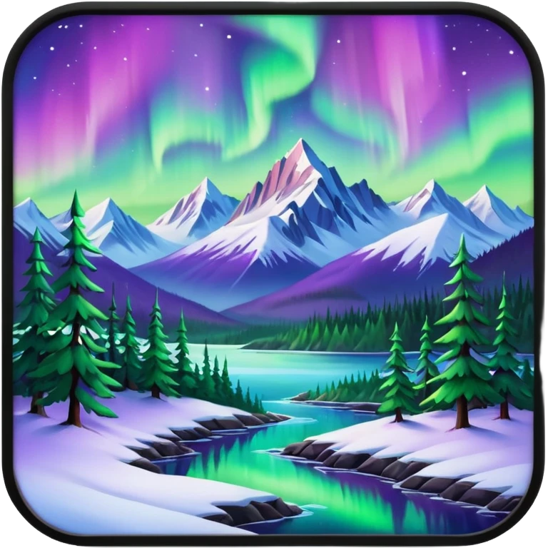 Alaska taiga: snowy forests, mountains & Northern lights emoji