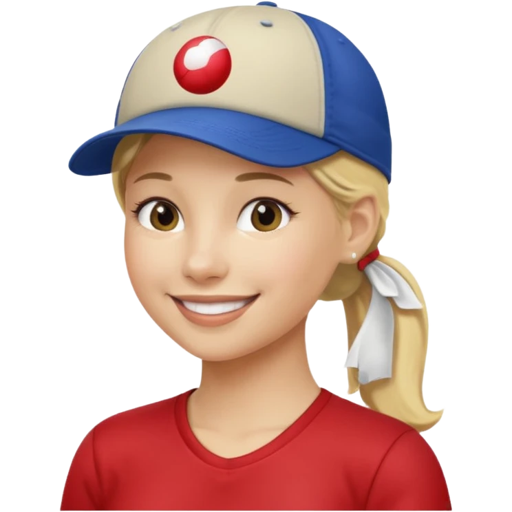 blond woman, pony tail, ball cap emoji