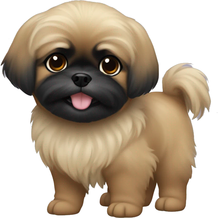 Pekingese poodle mix. All black in color. No other color. Underbite with teeth showing  emoji