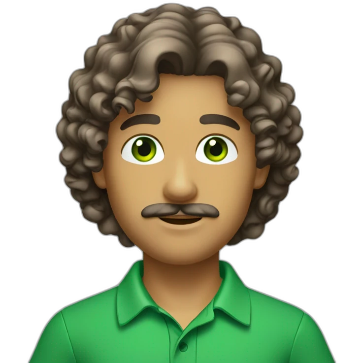 man-young-long-curly-hair-italian-green-eyes-mustache-polo-shirt emoji