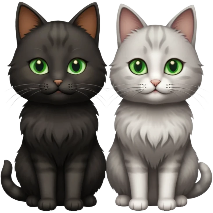 Can you make an emoji of two cats looking at each other, one black with brown eyes and the other gray with green eyes? emoji