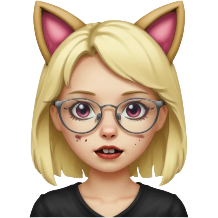 girl zombie with blonde hair give her cat ears and glasses emoji