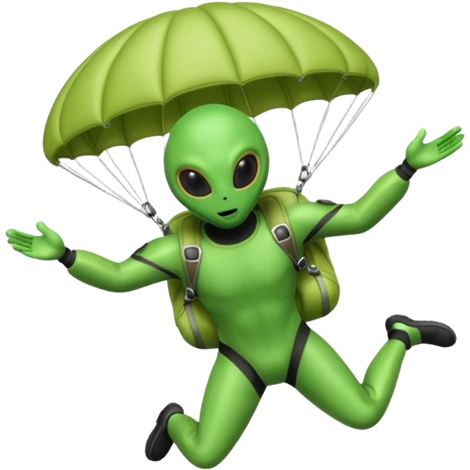 Skydiving alien with parachute and UFO emoji
