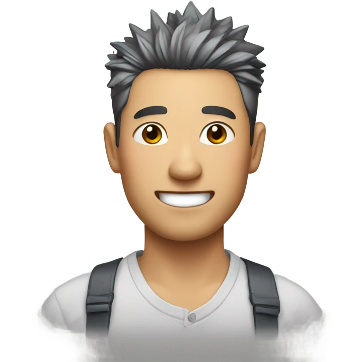 chinese man 40yo with spiky short black hair smile, smart buttoned shirt emoji