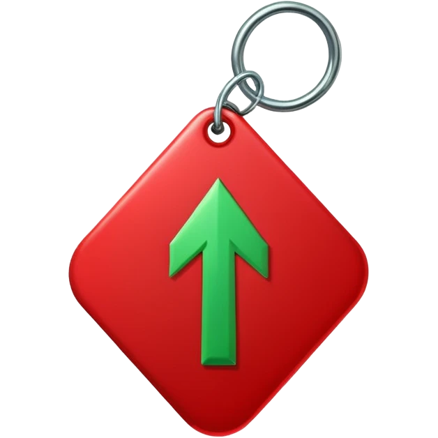 Tag vermelha com uma flecha pra cima verde emoji