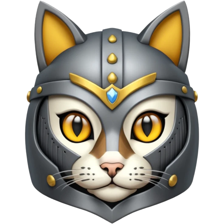 Crea un gato atigrado plomo con armadura y casco medieval  emoji