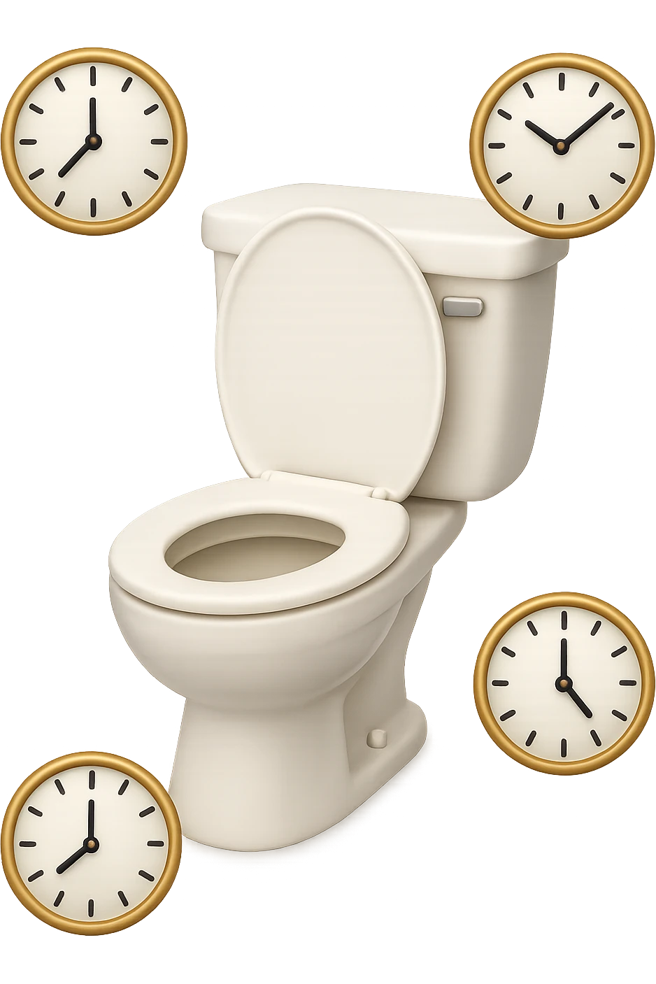 emoji stile iphone di un wc con orologi che gli fluttuano intorno, iperrealistico 4k emoji