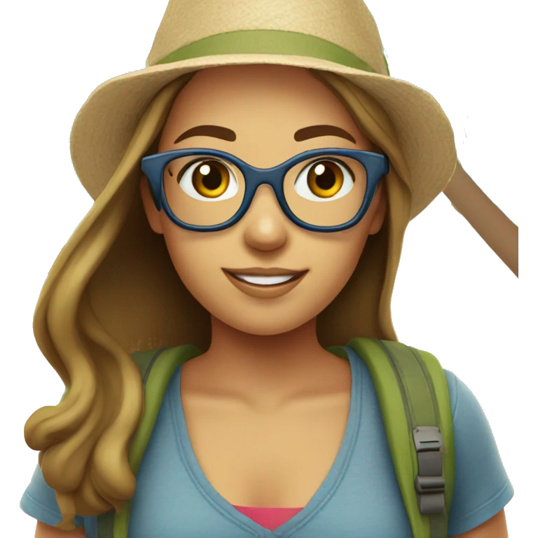 Girl tourist with glasses at the beach emoji