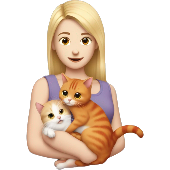 blonde girl holds hamster and red cat in her arms emoji