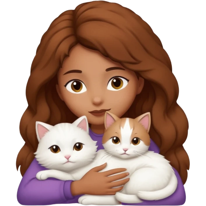 brown girl snuggling fluffy white cat, variation 4 emoji