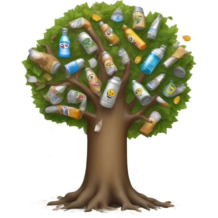 Make a polluted tree with rubbish by it's side emoji
