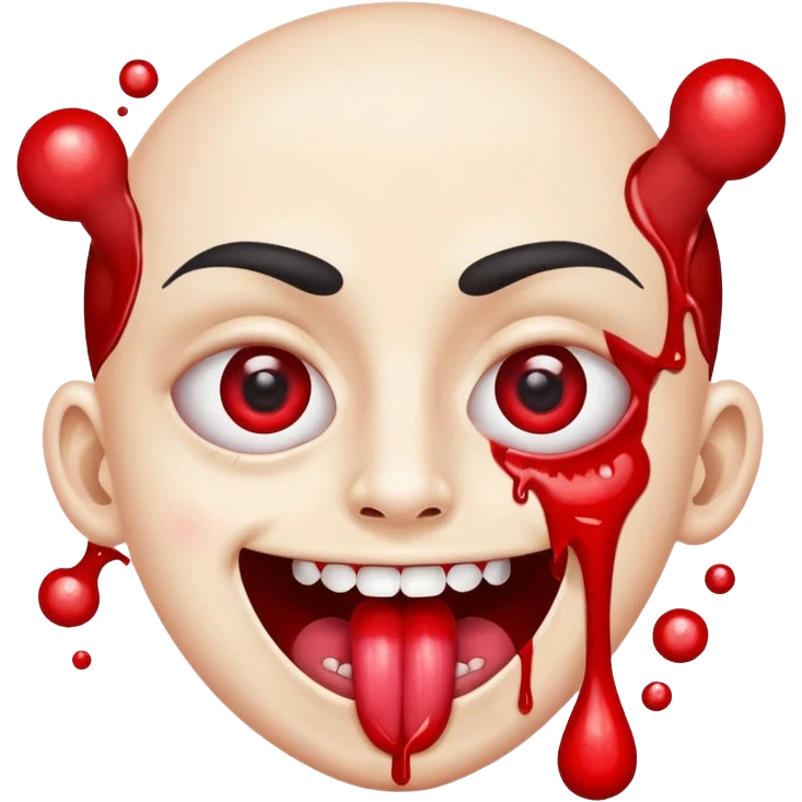 Spilt glue on their face and smiling with their tongue out but their eyeballs are bloodshot red emoji