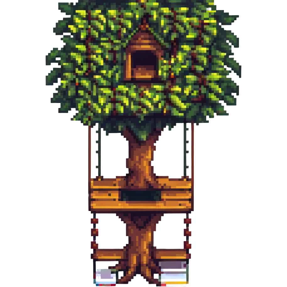 treehouse with a swing pixel art style emoji