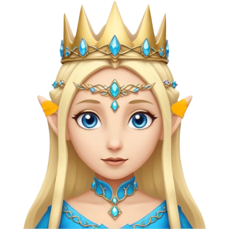 elf princess with pointy ears, white skin, blond hair with jewellery, blue eyes emoji