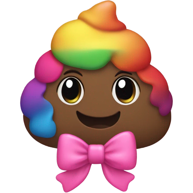 Rainbow poop emoji with two pink bows emoji