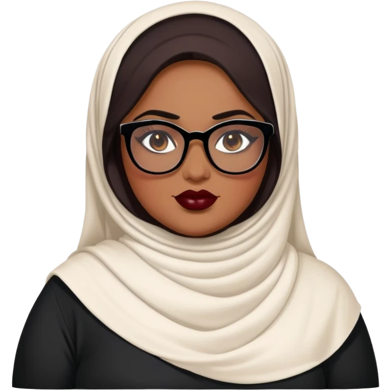 big plus size, desi clothes, desi hijab, baddie,pretty, makeup, dark red lipgloss, black eyeliner, long hair, black shirt, black glasses emoji