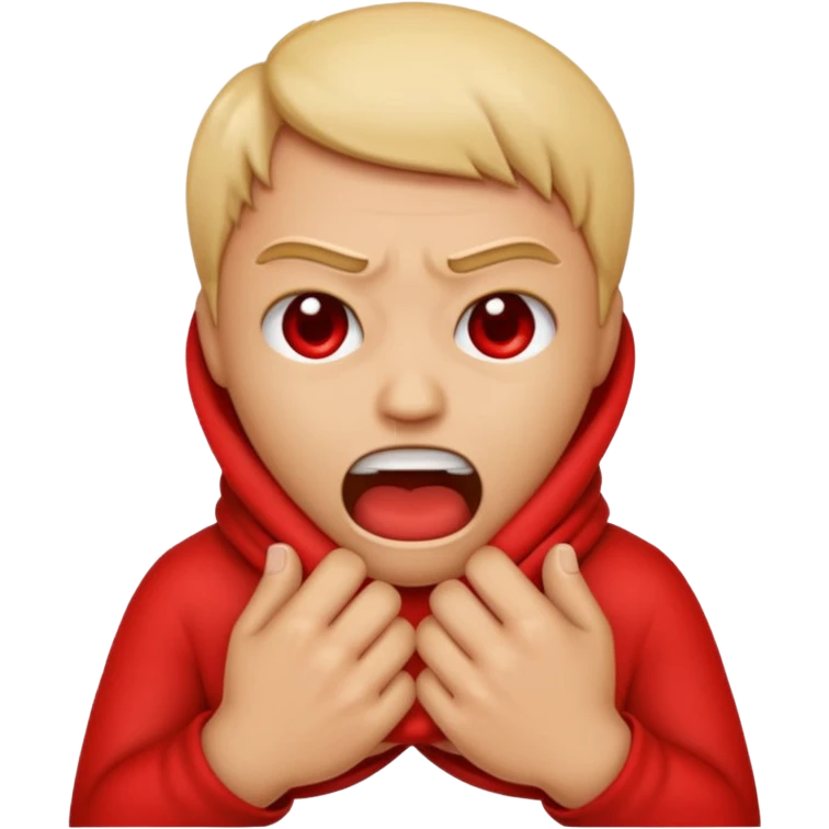 An emoji with their fingers wrapped around their neck and squeezing they looked mad emoji