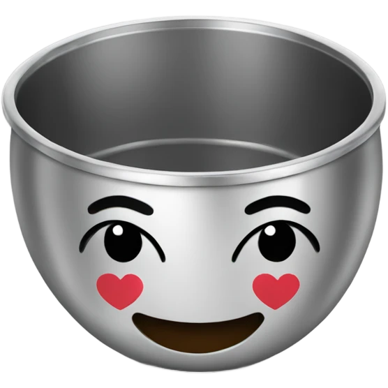 Metal bowl with smiling face saying “I love the Chengs” emoji