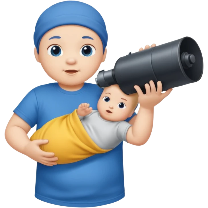 Baby being launched out of a t shirt canon emoji