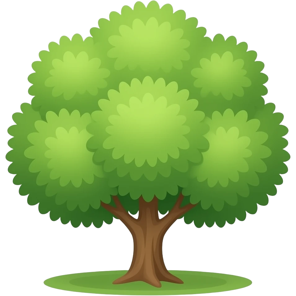 Apple-style healthy tree, round soft green canopy. No pot, no ground — only the tree. Plain green leaves, no fruits or flowers. Flat 2D vector, clean shapes, no gradients. emoji