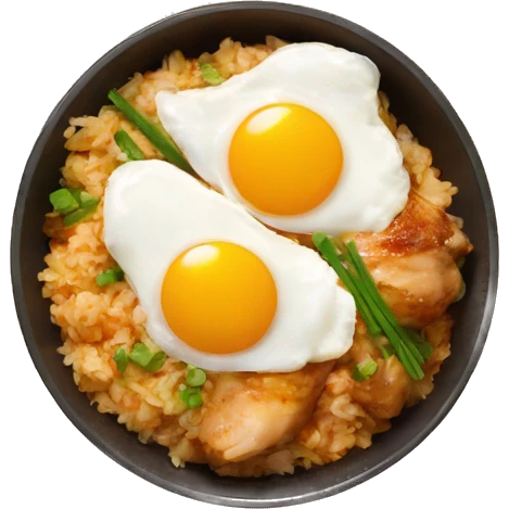 chicken thigh rice bowl with two eggs emoji