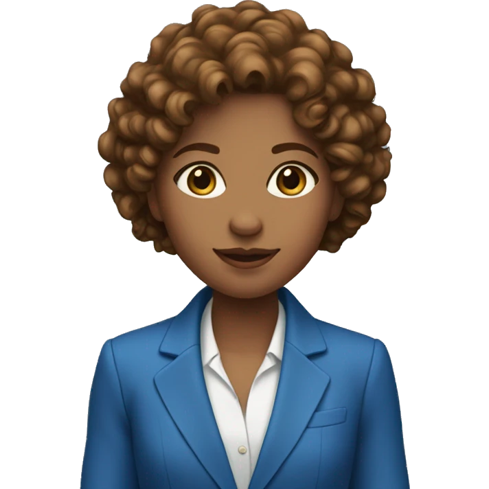 a girl in a blue pantsuit with brown curly hair emoji