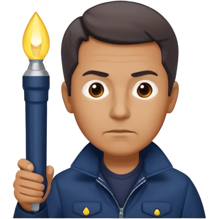 Security, Middle-aged, wearing navy blue jacket, serious facial expression, holding flashlight, full body emoji