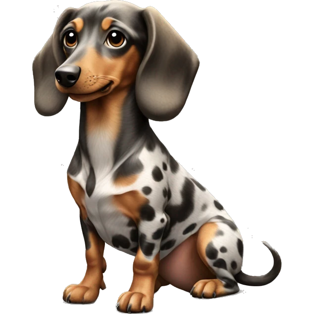 Generate an emoji of a dog of the Dachshund Longhair breed with a spotted color showing a like with its paw  emoji