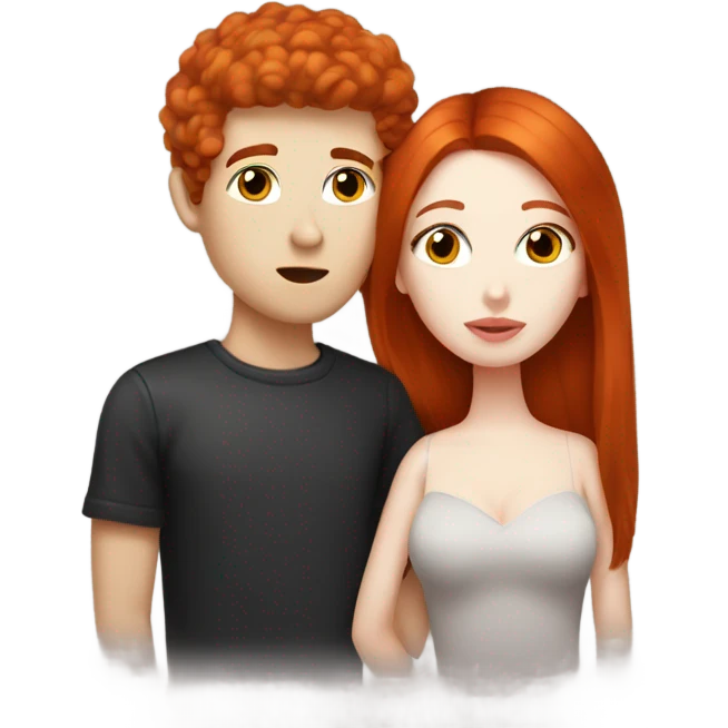 redhead model, kissing her boyfriend, pale skin, black hair emoji